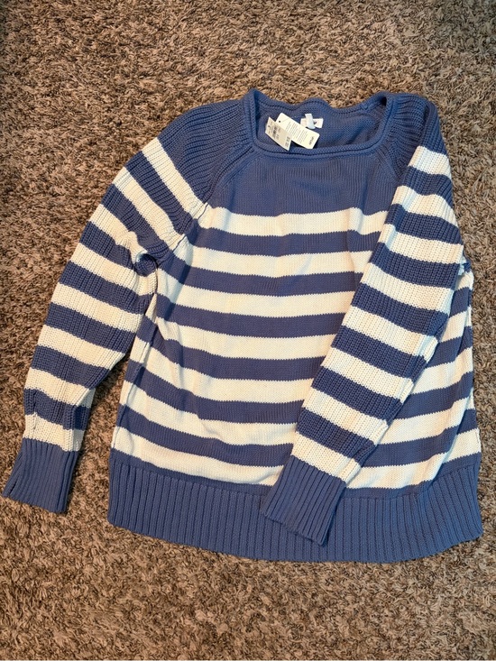 aerie Sweaters - aerie Blue and White Striped Crewneck Sweater